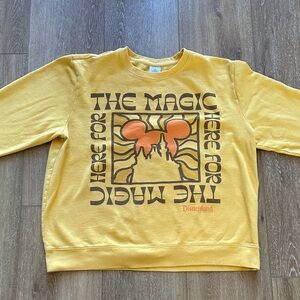 Oversized Disneyland Yellow Sweatshirt Here For The Magic MickeyHead & Castle L